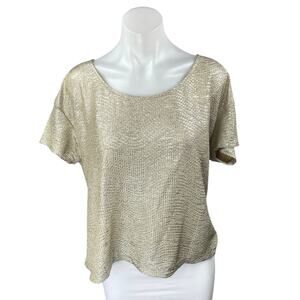 BCBGeneration Womens Beige Metallic Short Sleeve Cutout Blouse Shirt Top Size S